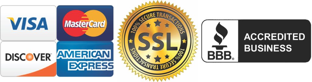 All Card Type Payments Accepted, SSL Secured, and Held to BBB Standards