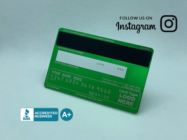Custom Anodized Green Metal Credit Cards