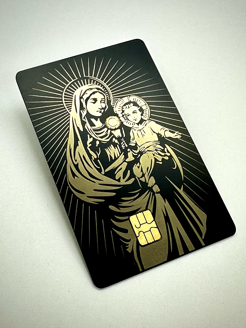 Virgin Mary with Child Christ Metal Card Design (matte-black)